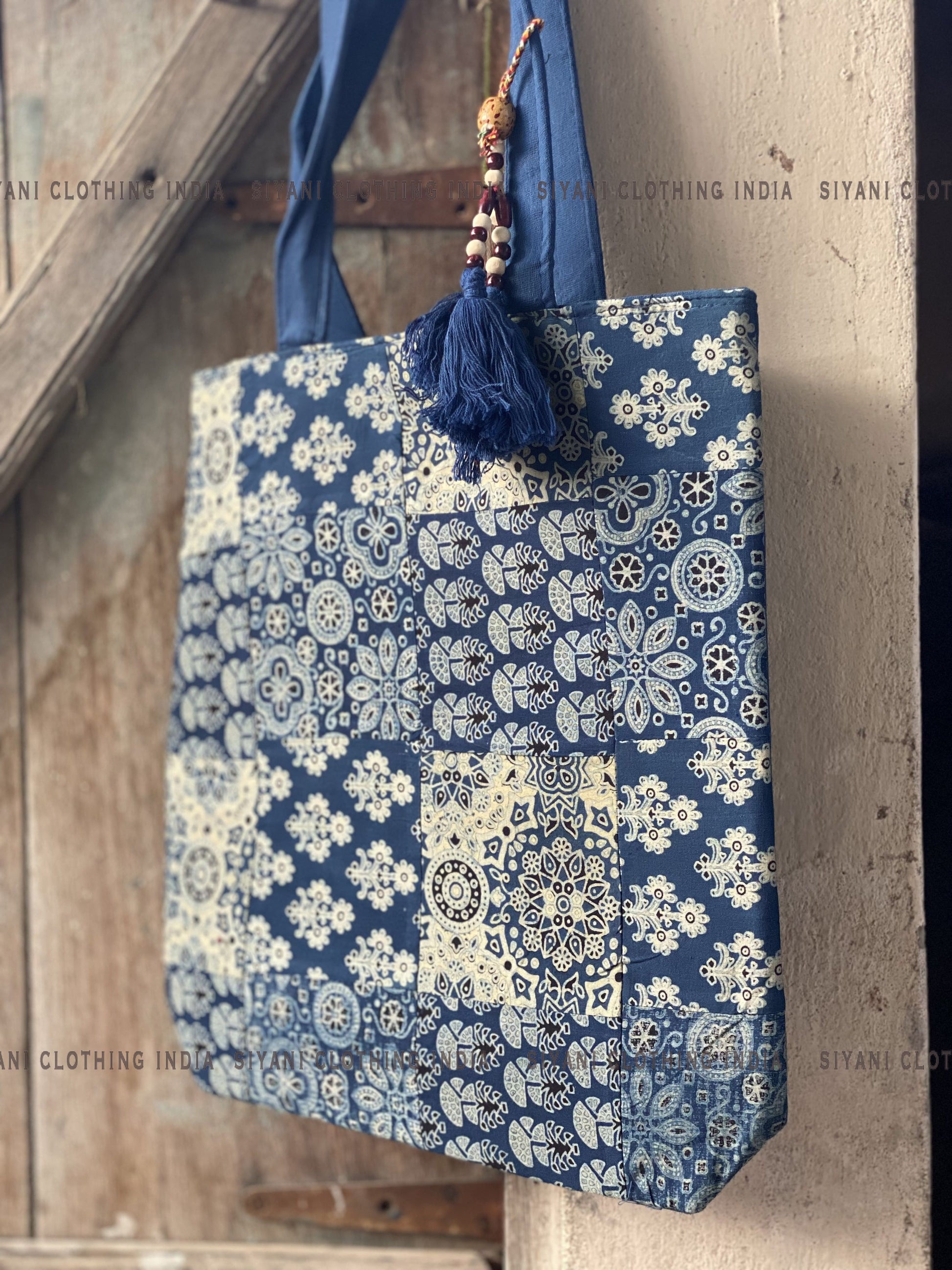 Blue Floral Pattern Handmade Sling Bag - Siyani Clothing India
