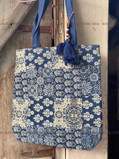 Blue Floral Pattern Handmade Sling Bag - Siyani Clothing India