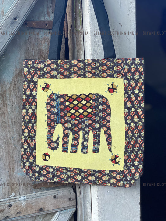 Multicolor Elephant Design Embroidered Handmade Sling Bag - Siyani Clothing India