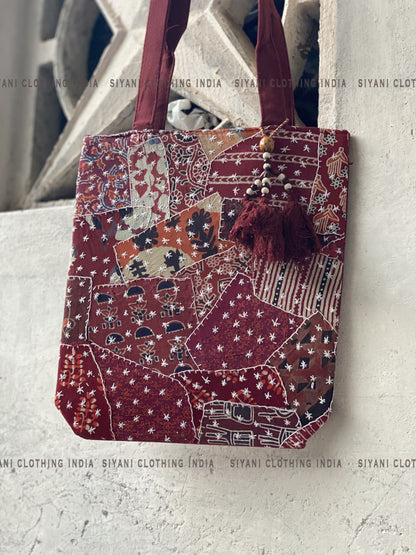 Maroon Batik Design Handmade Sling Bag - Siyani Clothing India