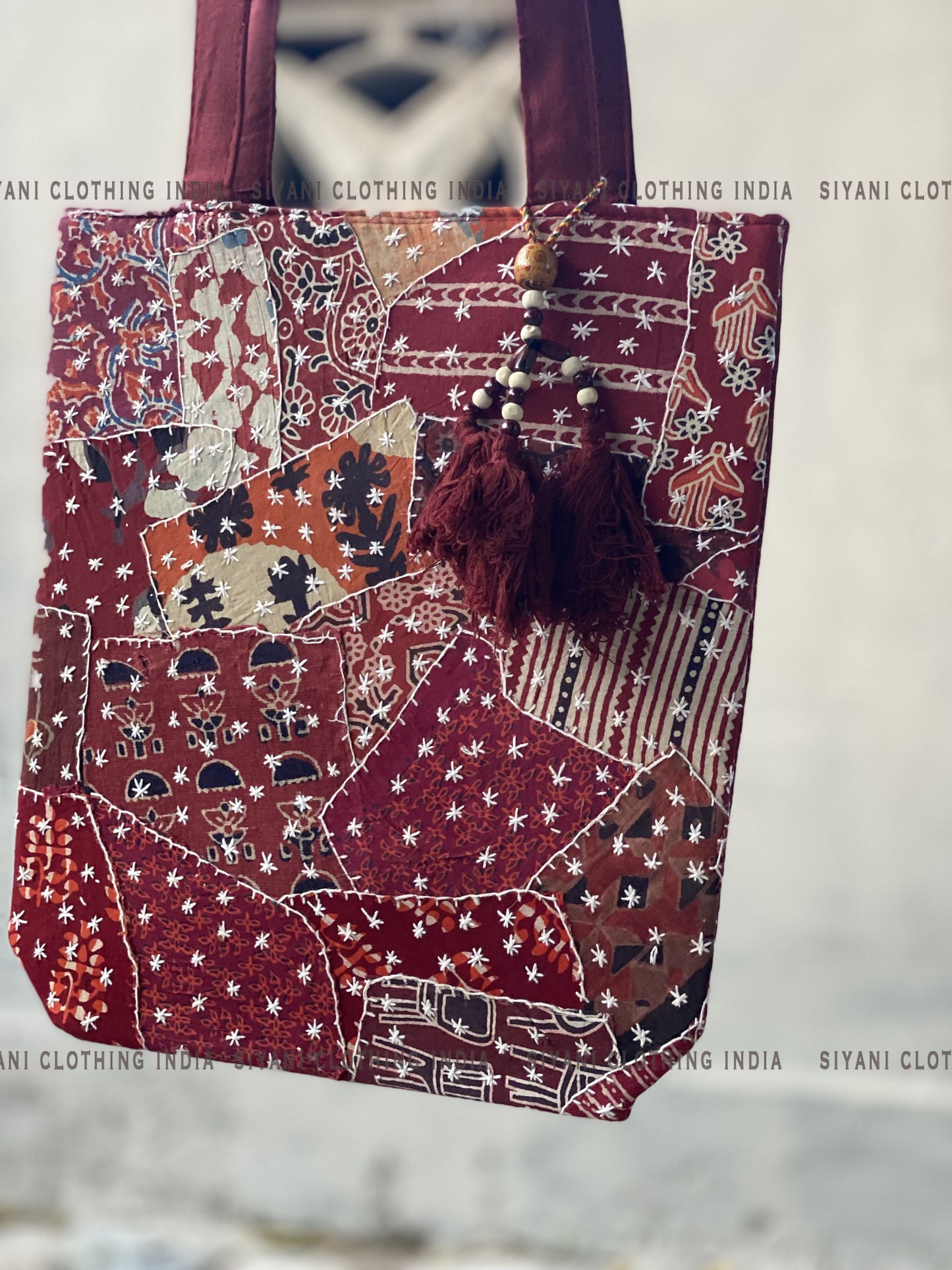 Maroon Batik Design Handmade Sling Bag - Siyani Clothing India