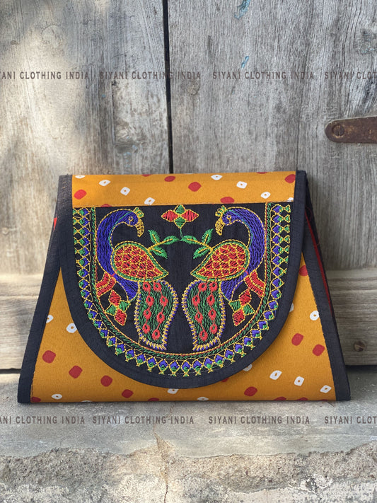 Siyani Yellow Thread Embroidered Handmade Tote Bag