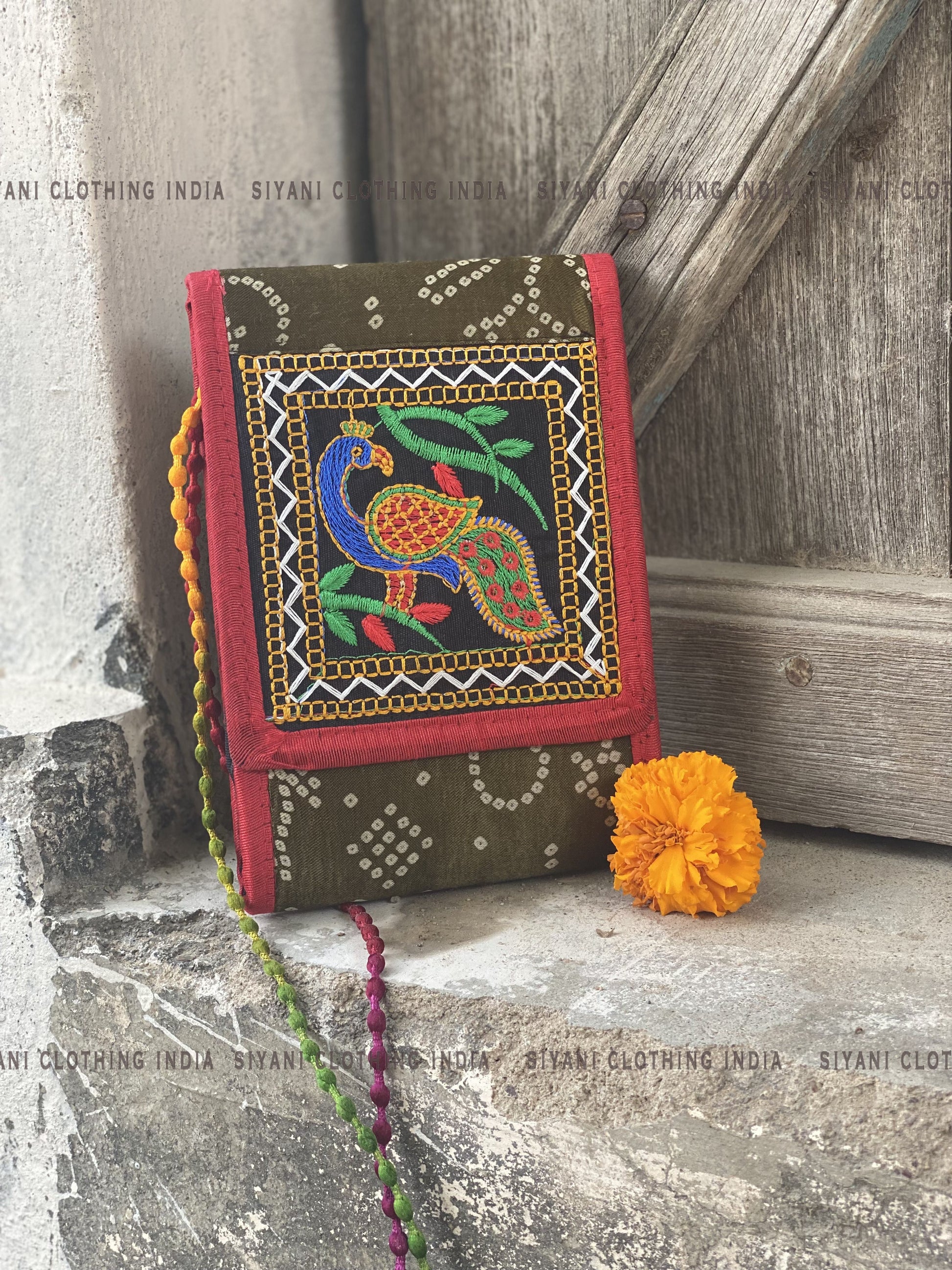 Brown Thread Embroidered Handmade Tote Bag - Siyani Clothing India