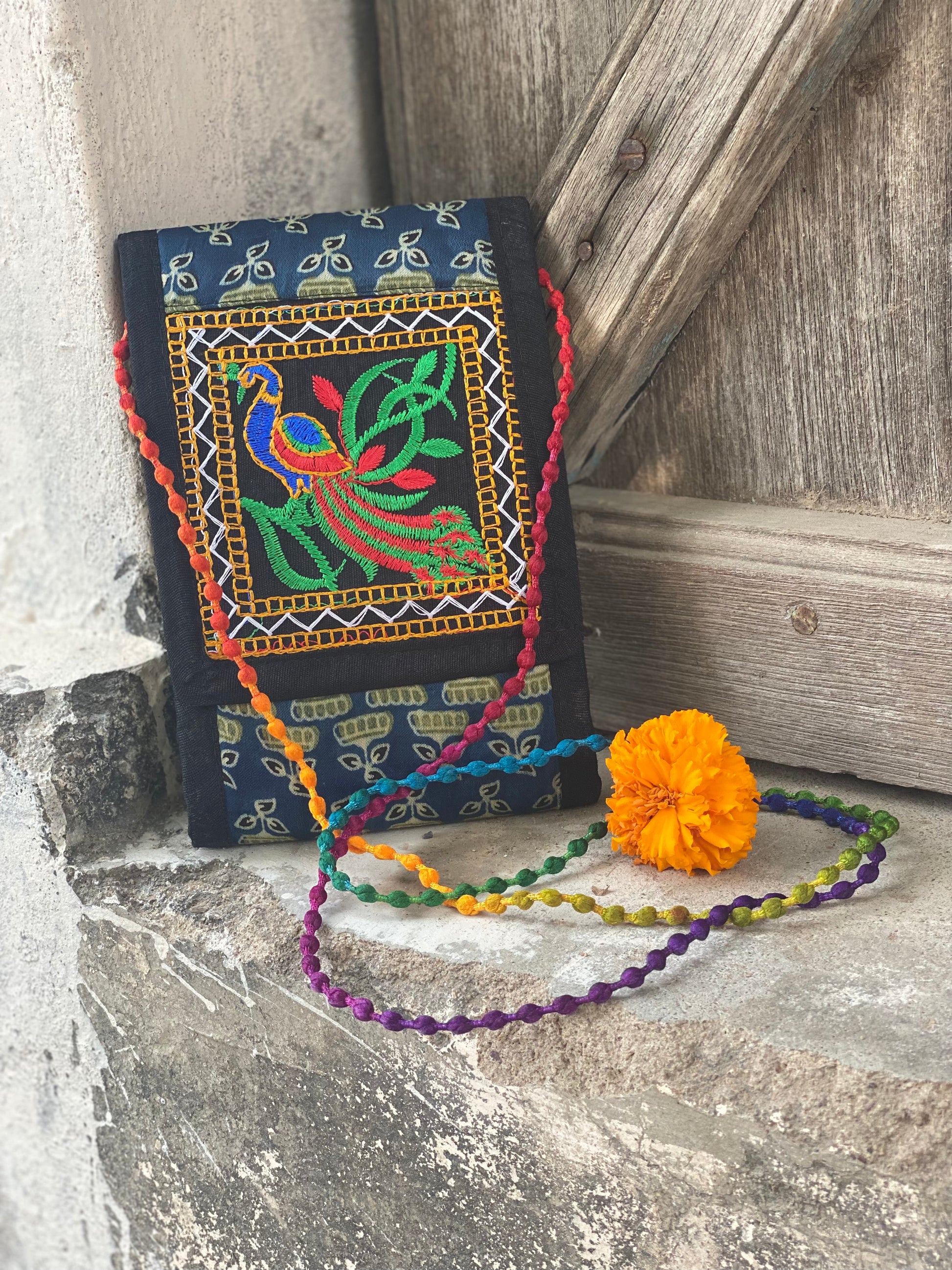 Siyani Turquoise Thread Embroidered Handmade Sling Bag