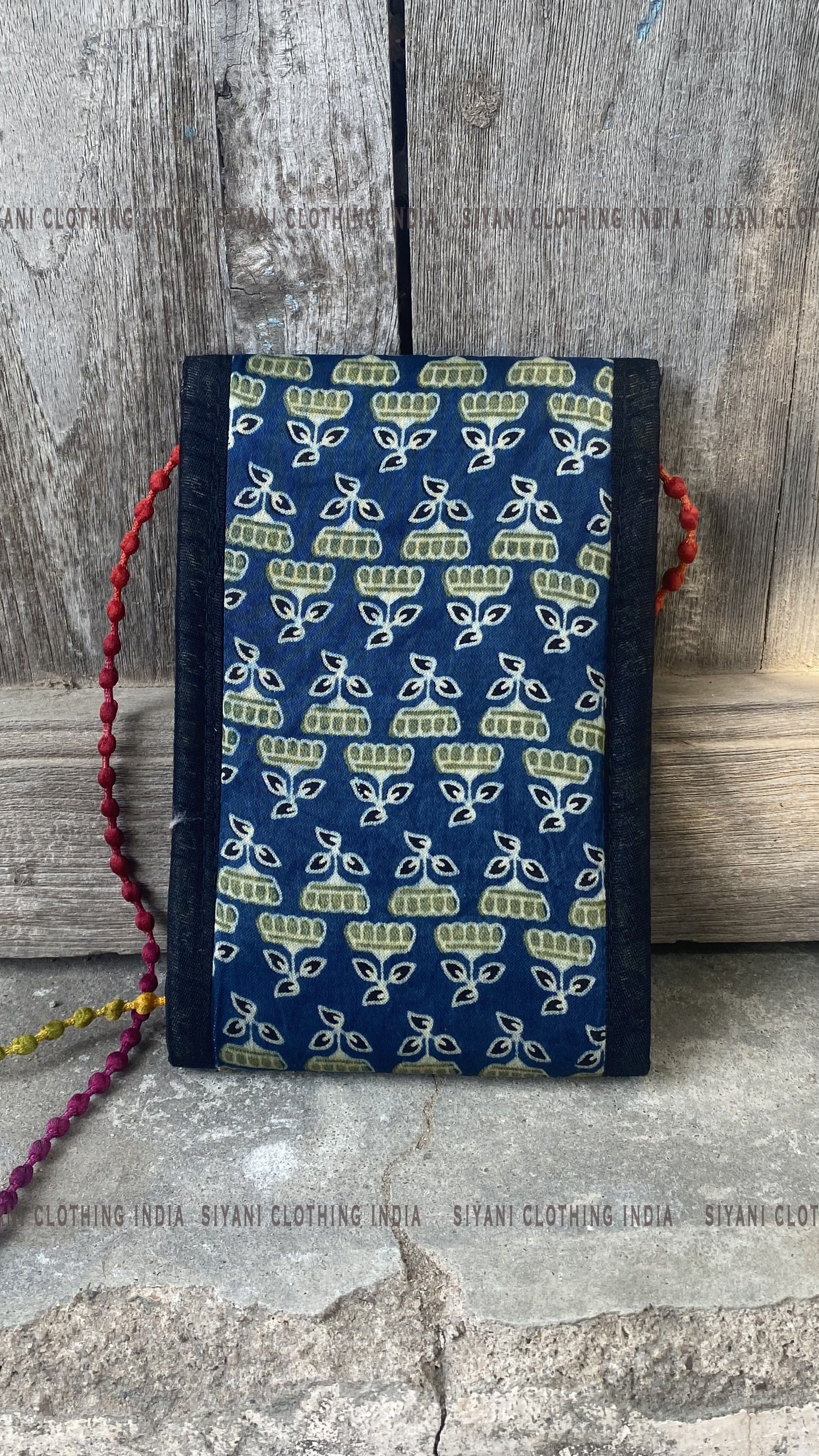 Turquoise Thread Embroidered Handmade Sling Bag - Siyani Clothing India
