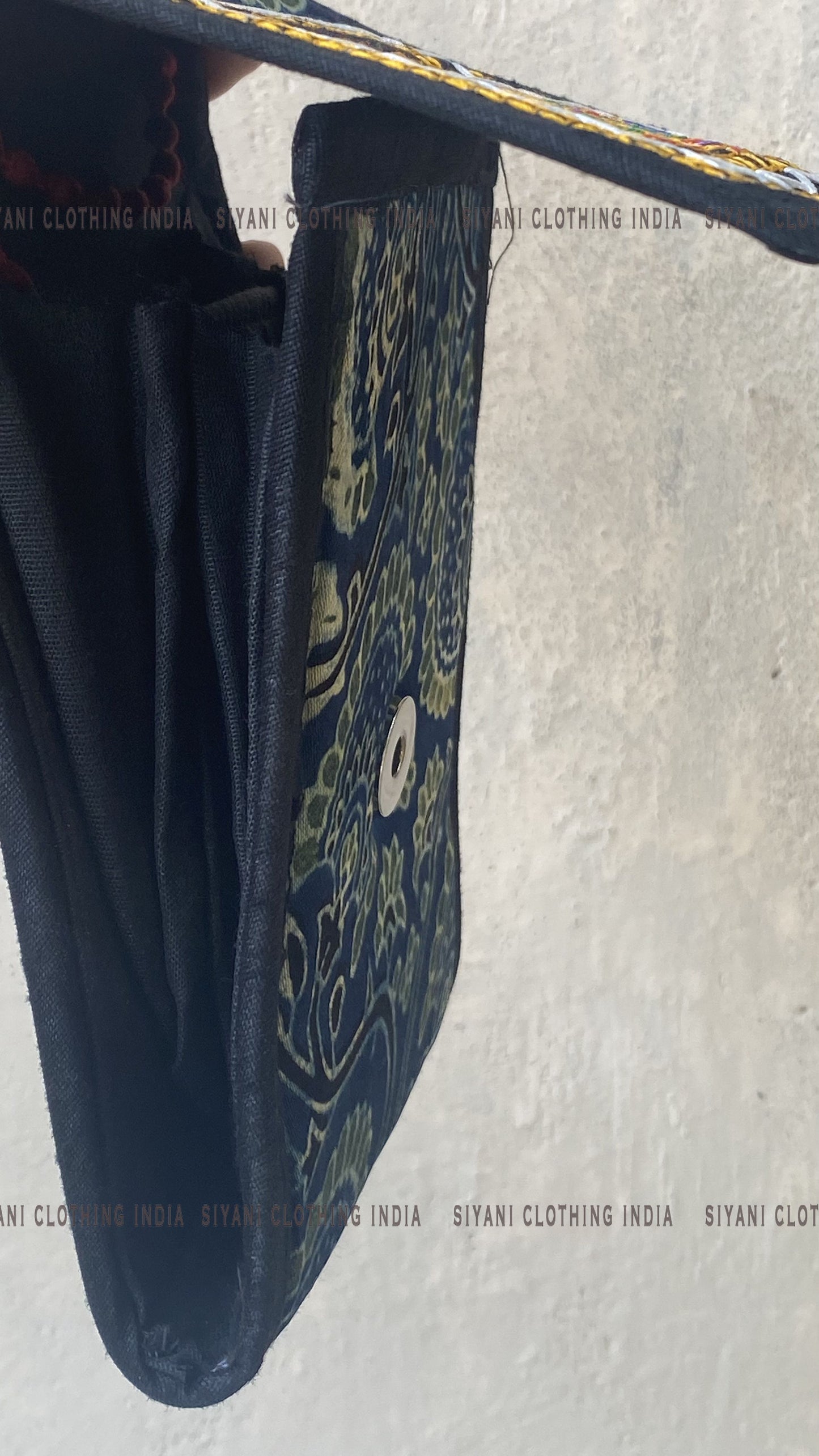 Peacock Blue Thread Embroidered Handmade Tote Bag - Siyani Clothing India