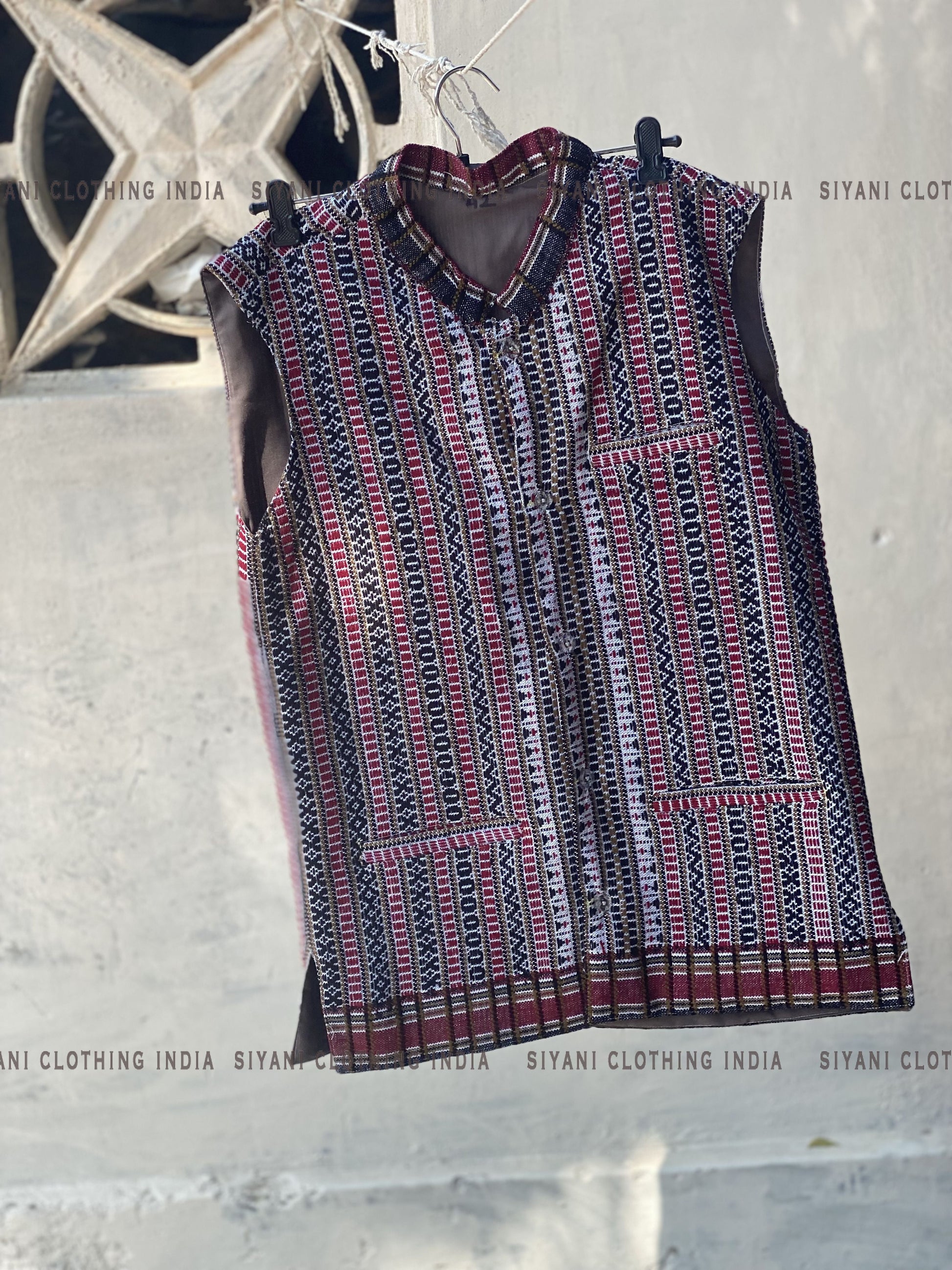 Siyani Coffee Brown Woven Textured Handmade Nehru Jacket