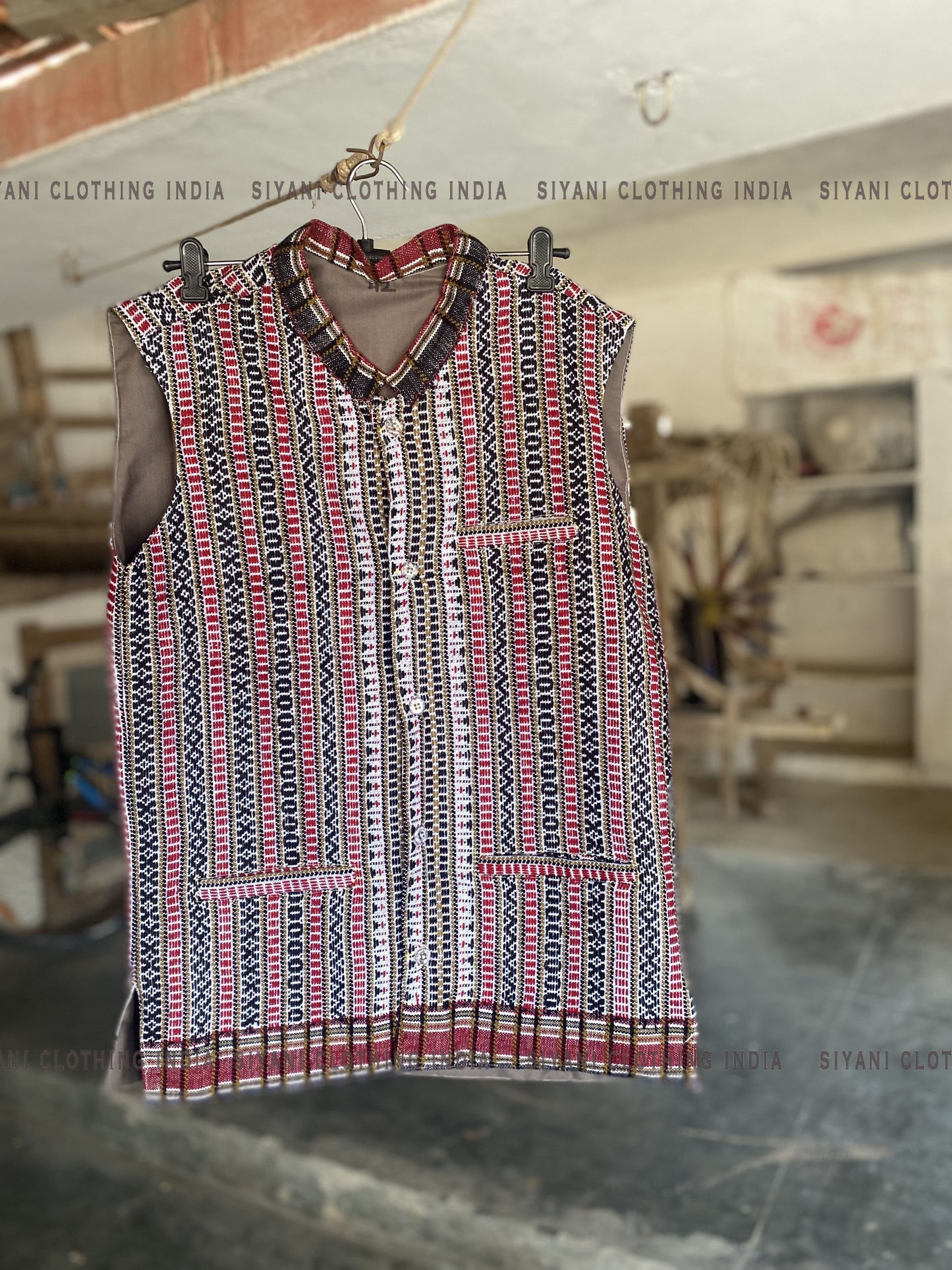 Coffee Brown Woven Textured Handmade Nehru Jacket - Siyani Clothing India