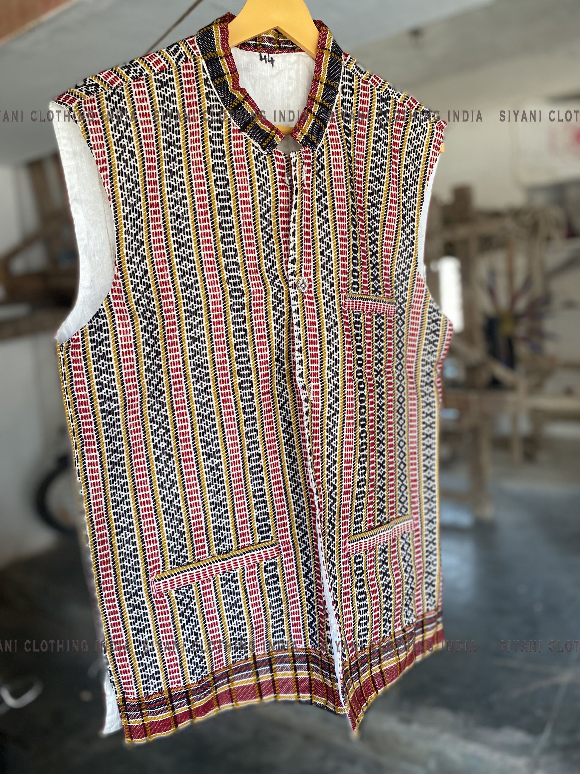 White Woven Textured Handmade Nehru Jacket - Siyani Clothing India