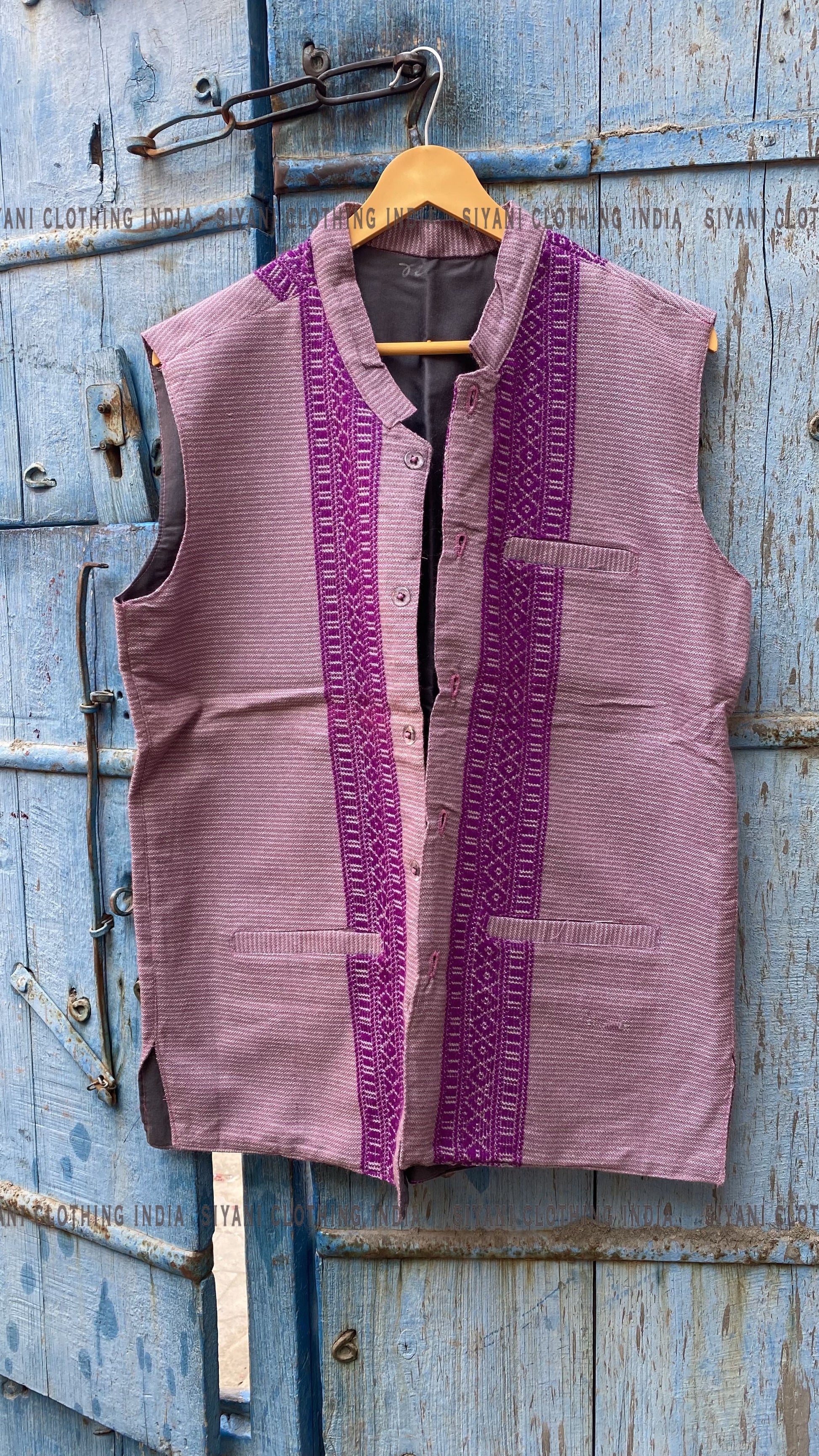 Siyani Pastel Pink Solid Sustainable Handloom Cotton Handmade Nehru Jacket
