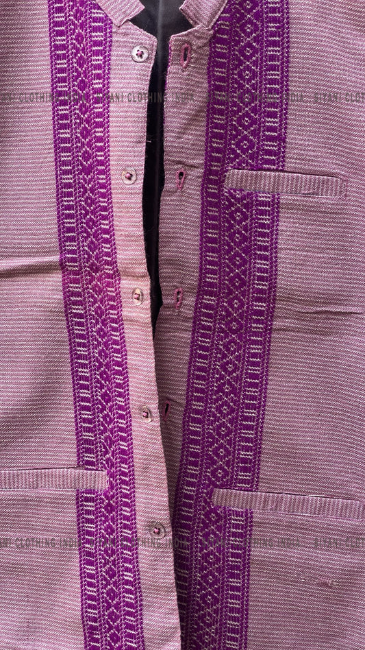 Pastel Pink Solid Sustainable Handloom Cotton Handmade Nehru Jacket