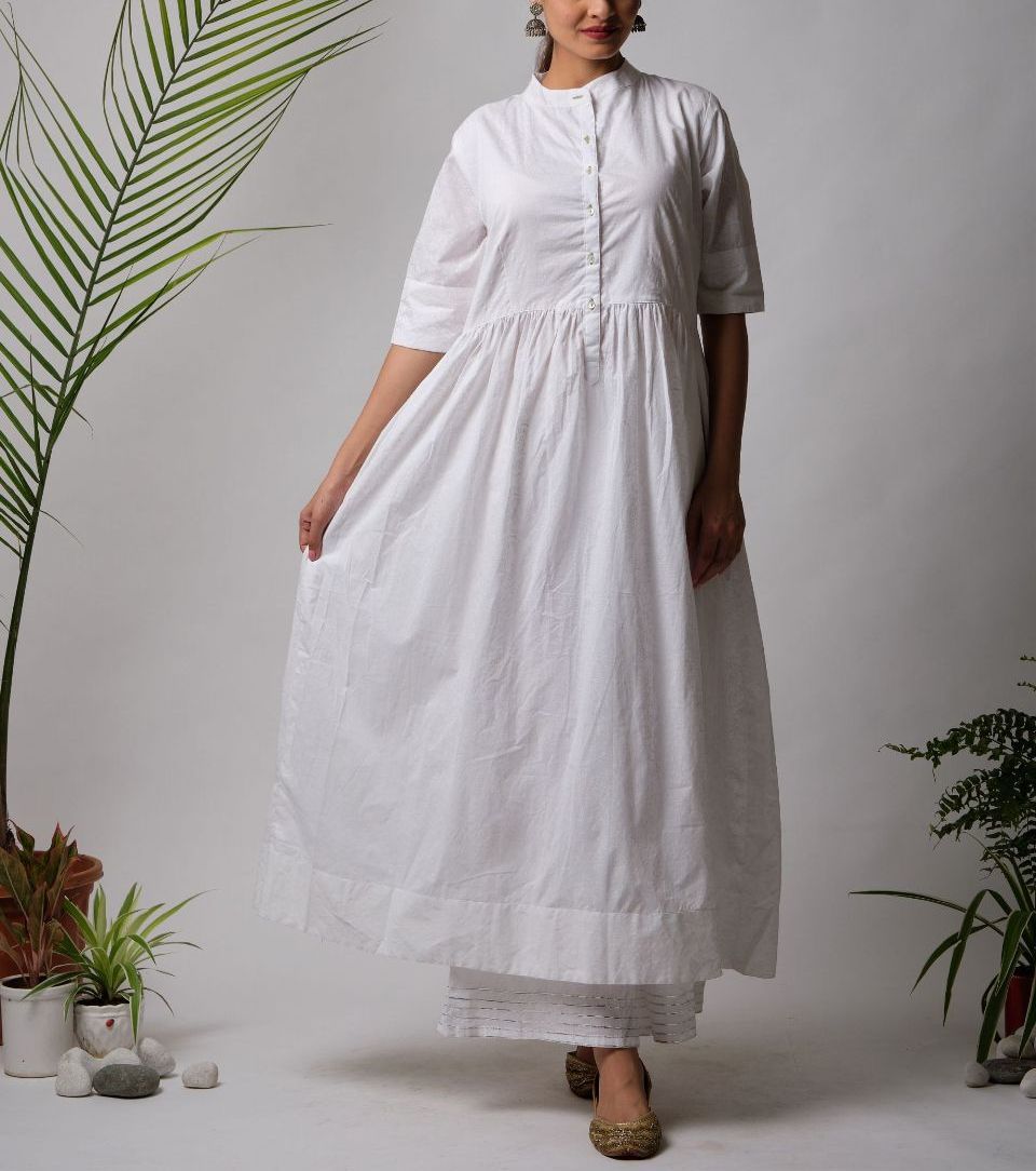 White Cotton Kurta With Palazzo Siyani Clothing India