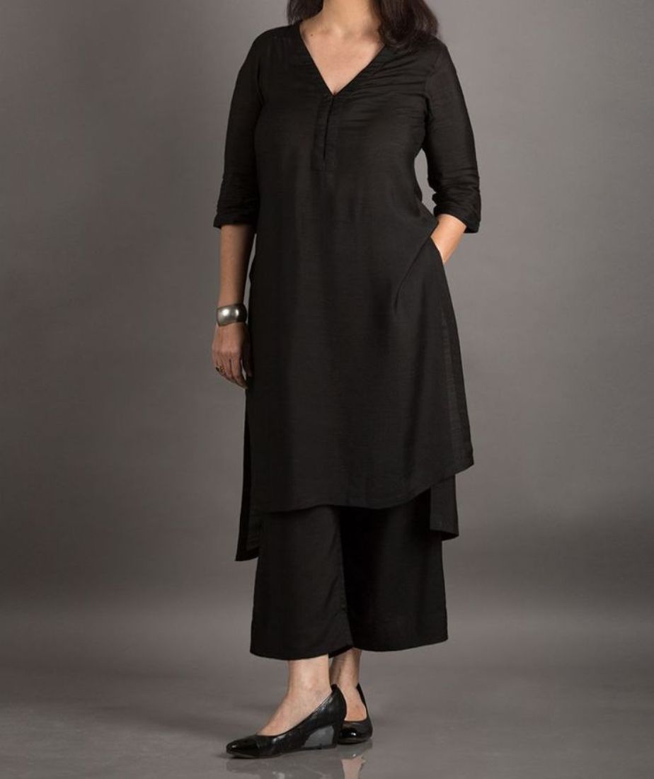 Black Silk Kurta With Palazzo Siyani Clothing India