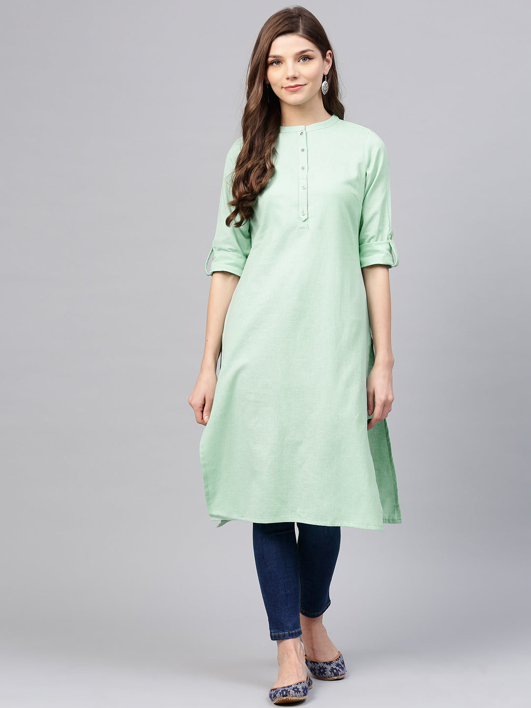 Green Cotton Kurta With Pants Siyani Clothing India