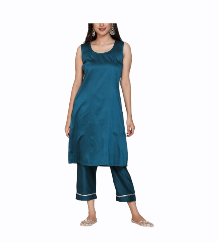 Teal Blue Cotton Kurta With Pants Siyani Clothing India