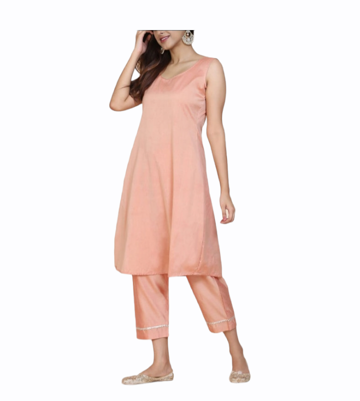 Peach Silk Kurta With Pants Siyani Clothing India