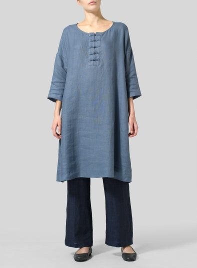 Siyani Blue Linen Tunic With Palazzo