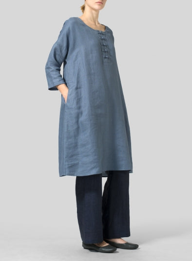 Blue Linen Tunic With Palazzo - Siyani Clothing India