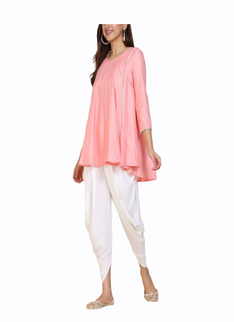Pink Silk Kurta With Dhoti Pants Siyani Clothing India