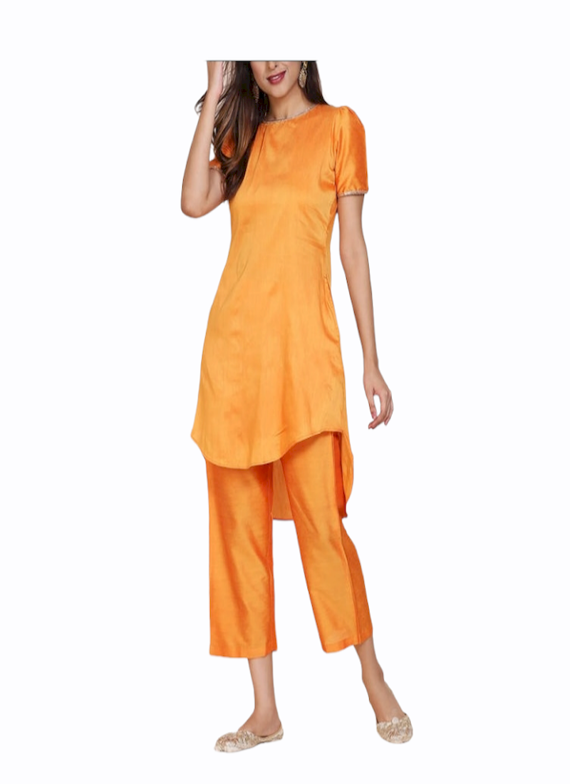 Orange Cotton Kurta With Palazzo Siyani Clothing India