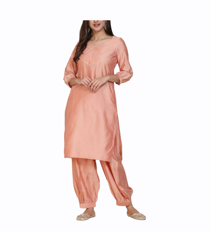 Peach Silk Kurta With Salwar Siyani Clothing India