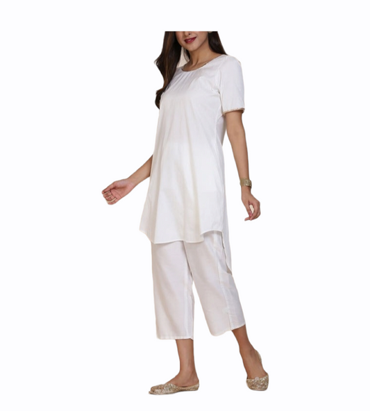 White Cotton Kurta With Pants Siyani Clothing India