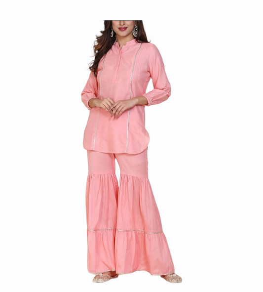 Pink Silk Kurta With Sharara Siyani Clothing India