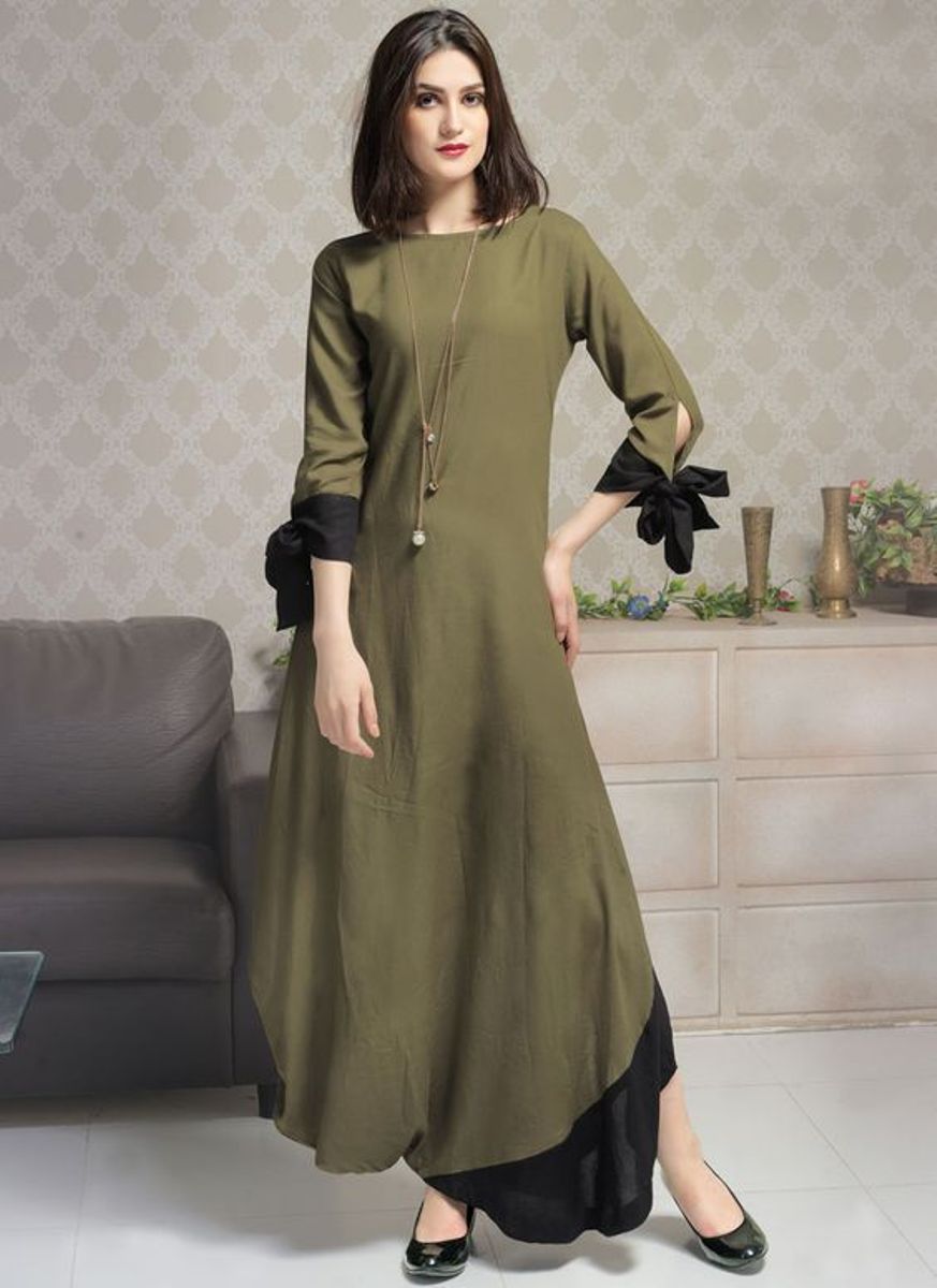 Olive Green Georgette Flared Kurta Siyani Clothing India