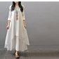 White Loose Casual Linen Long Dress - Siyani Clothing India
