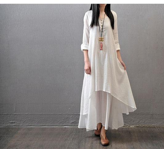 Siyani White Loose Casual Linen Long Dress