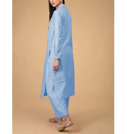 Sky Blue Cotton Kurta With Palazzo - Siyani Clothing India