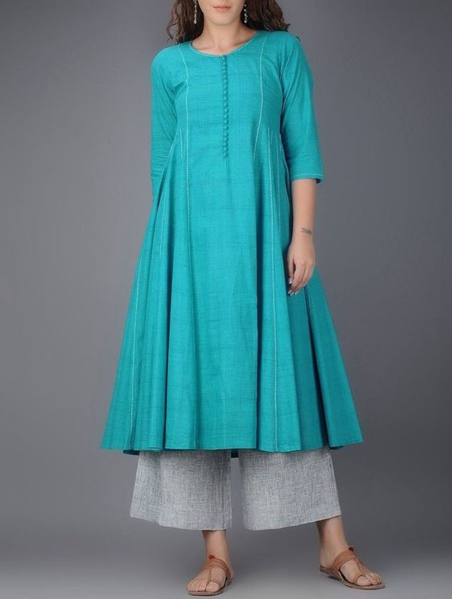 Turquoise Cotton Kurta With Palazzo Siyani Clothing India