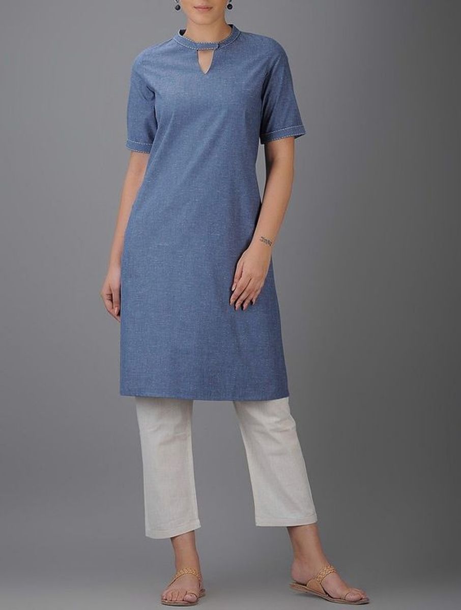 Blue Cotton Kurta With Pants Siyani Clothing India
