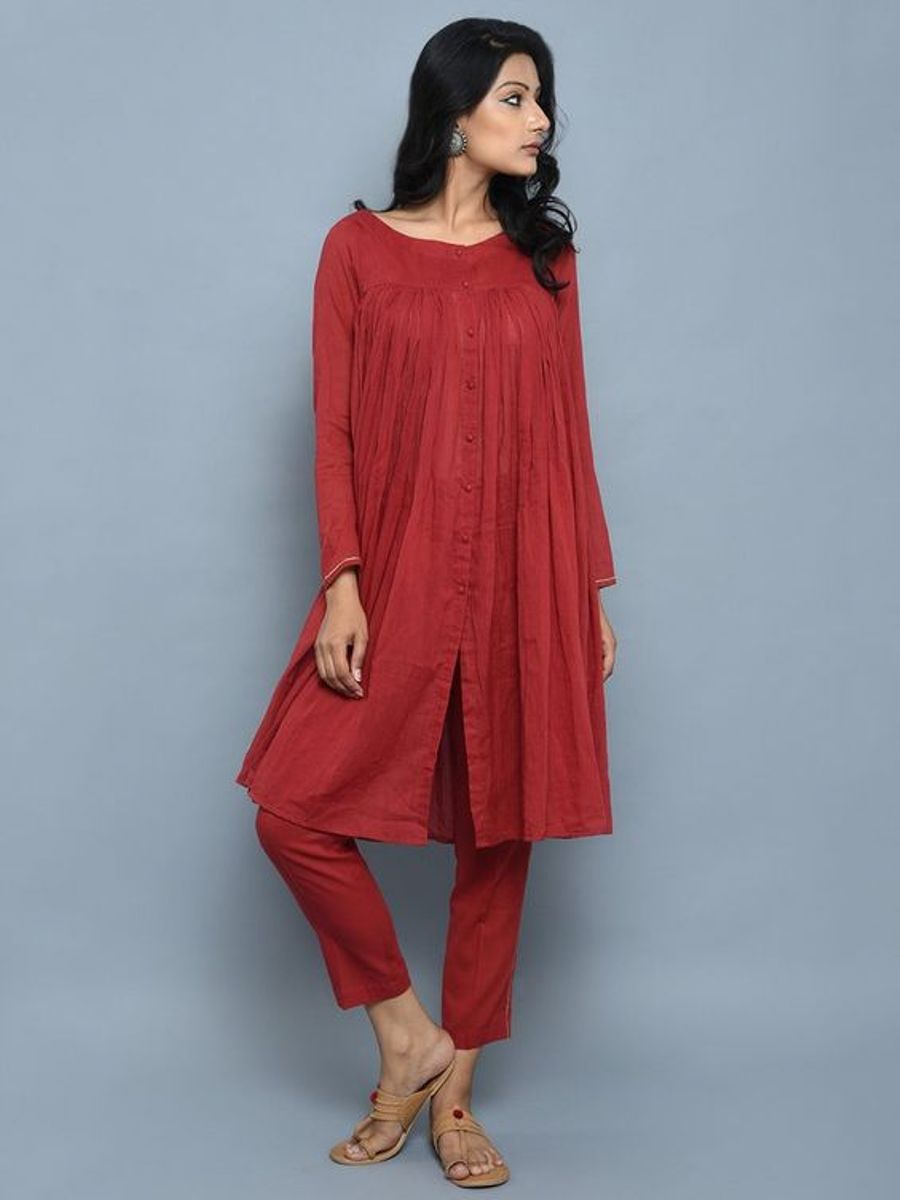 Red Cotton Kurta With Pants Siyani Clothing India