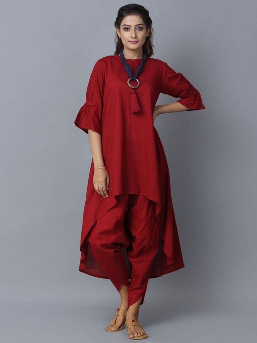 Red Cotton Kurta With Dhoti Pants Siyani Clothing India