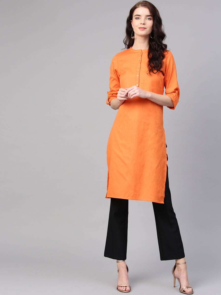 Orange Cotton Straight Kurta With Pants Siyani Clothing India