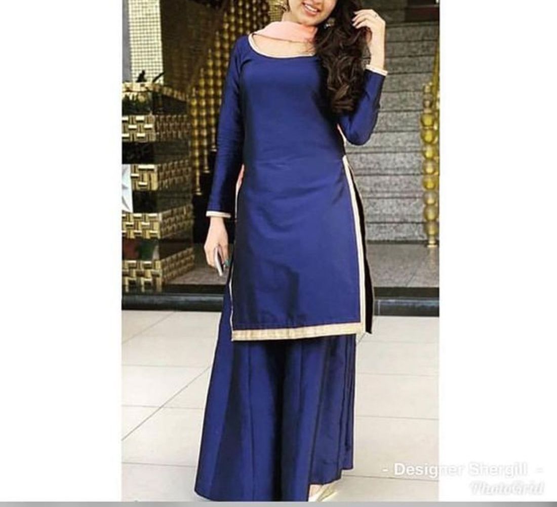 Dark Blue Silk Kurta With Palazzo Siyani Clothing India