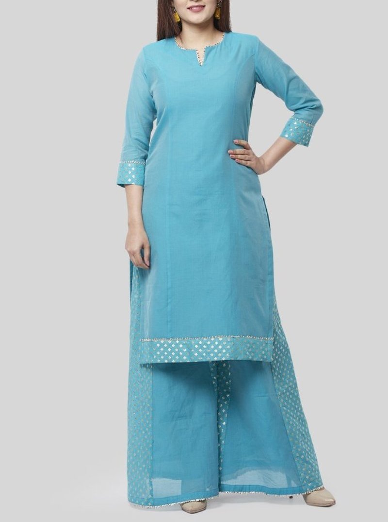 Sky Blue Cotton Kurta With Palazzo Siyani Clothing India