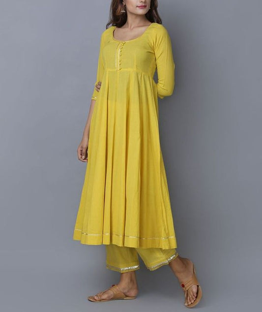 Yellow Cotton Kurta With Pants Siyani Clothing India