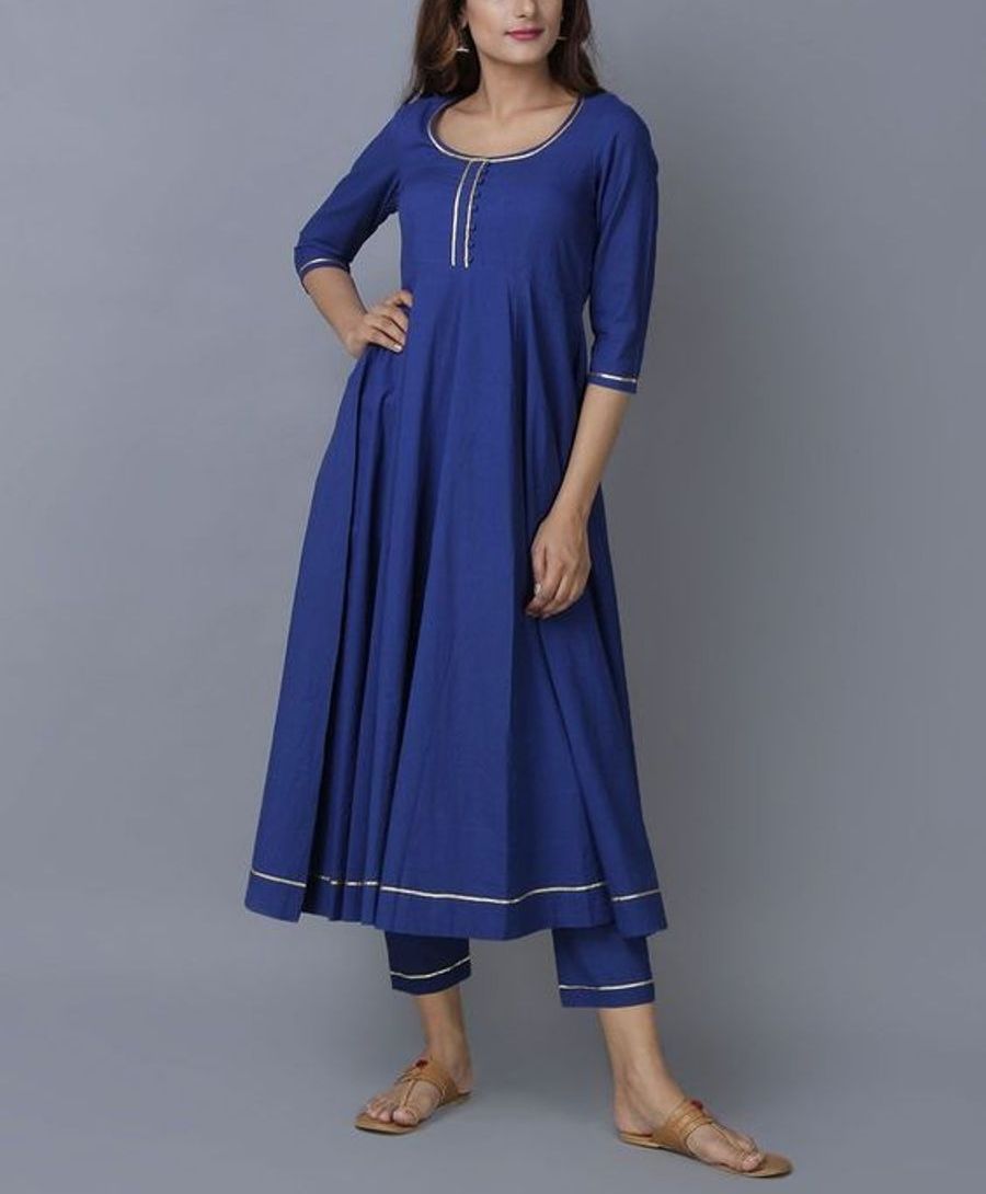 Blue Cotton Kurta With Pants Siyani Clothing India