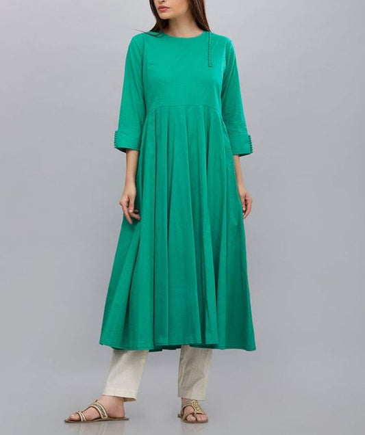 Green Cotton Kurta With Pants Siyani Clothing India