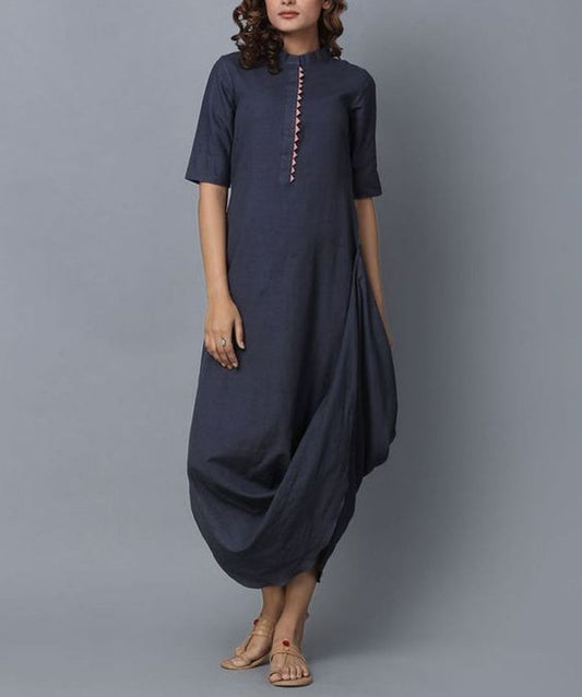 Navy Blue Cotton Flared Kurta Siyani Clothing India