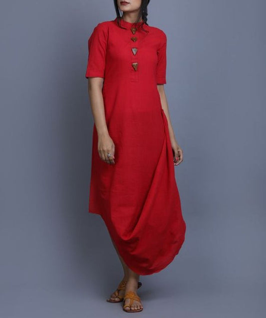 Red Cotton Flared Kurta Siyani Clothing India