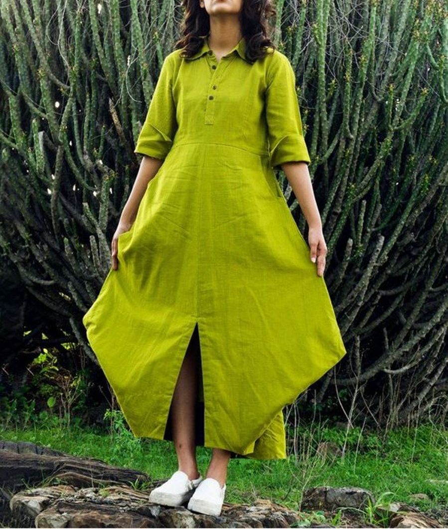 Green Cotton Flared Kurta Siyani Clothing India