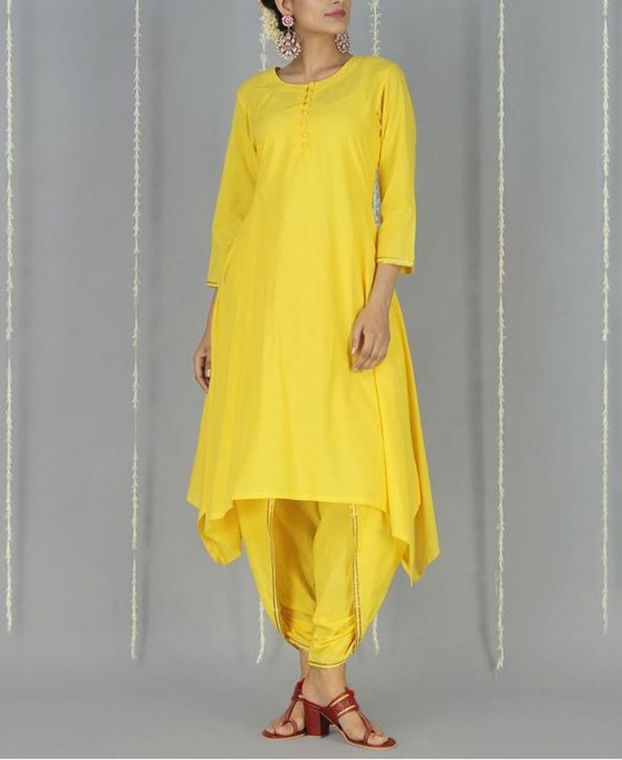 Yellow Cotton Kurta With Dhoti Salwar Siyani Clothing India