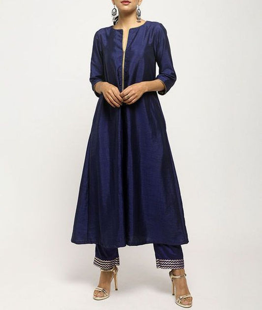 Dark Blue Silk Kurta With Pants Siyani Clothing India