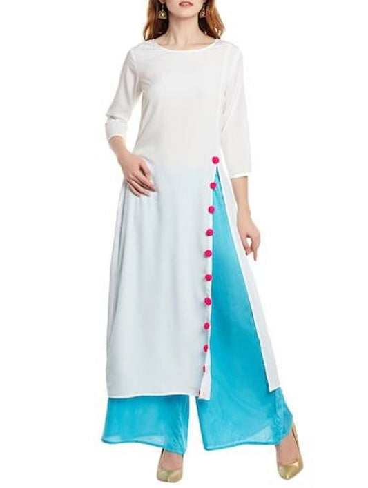 Cream Crepe Kurta With Palazzo Siyani Clothing India