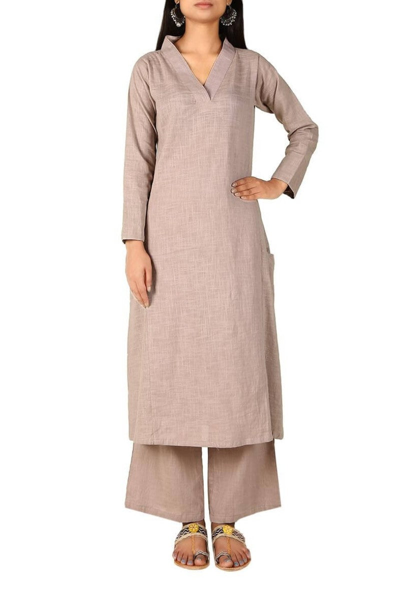 Light Grey Cotton Kurta With Palazzo Siyani Clothing India