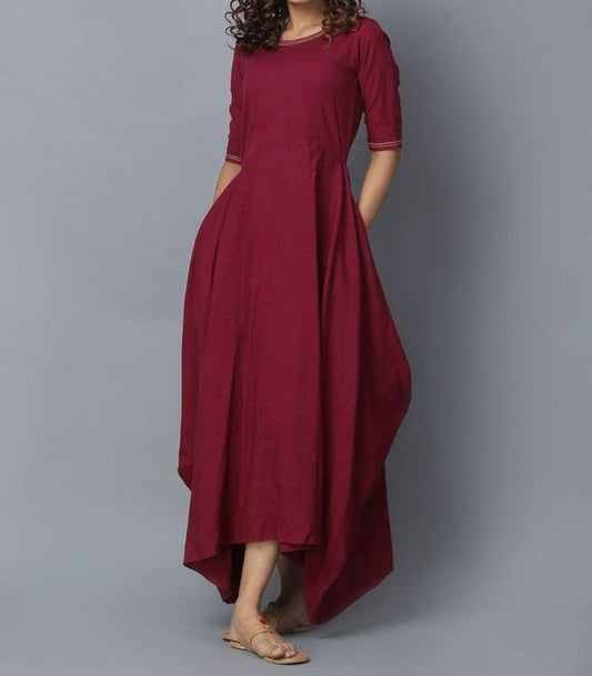 Maroon Cotton Maxi Dress Siyani Clothing India