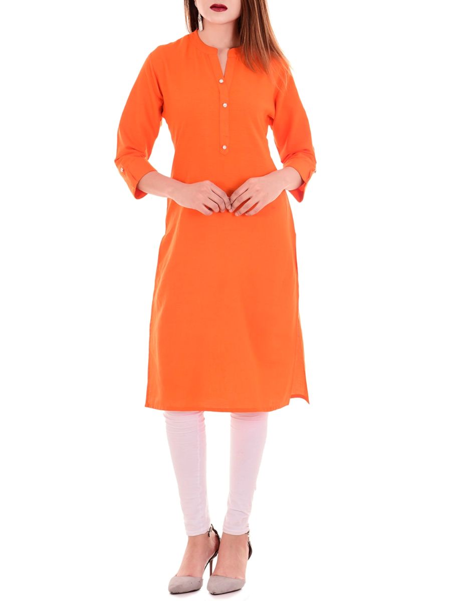 Orange Cotton Kurta With Churidaar Siyani Clothing India